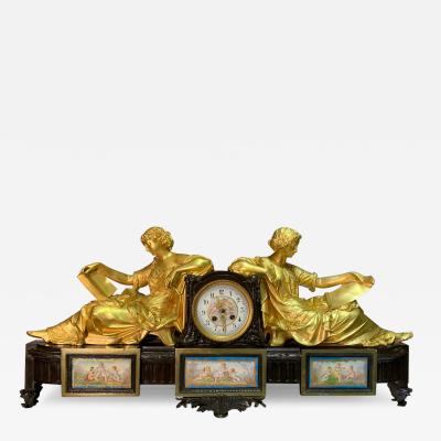 FRENCH SEVRES STYLE ORMOLU MOUNTED FIGURAL CLOCK 19TH CENTURY