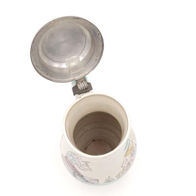 Fa ence Stein with Pewter Lid late 18th early 19th century