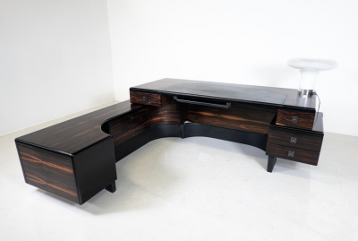Fabio Lenci Mid Century Large Executive Wooden Desk by Fabio Lenci for Bernini Italy 1960s