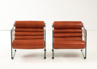 Fabio Lenci Pair of Hyaline Leather and Glass Chain Chairs by Fabio Lenci for Stendig