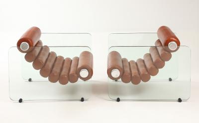 Fabio Lenci Pair of Hyaline Leather and Glass Chain Chairs by Fabio Lenci for Stendig