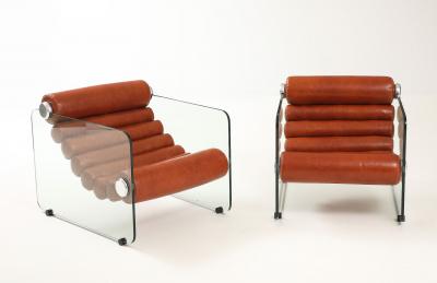 Fabio Lenci Pair of Hyaline Leather and Glass Chain Chairs by Fabio Lenci for Stendig