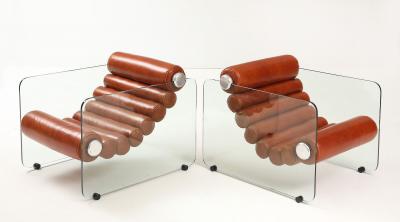 Fabio Lenci Pair of Hyaline Leather and Glass Chain Chairs by Fabio Lenci for Stendig