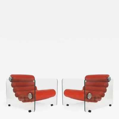 Fabio Lenci Pair of Mid Century Italian Modern Fabio Lenci Lounge Chairs in Glass Leather