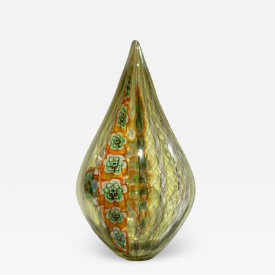 Fabio Tagliapietra F Tagliapietra Italian Green Yellow Orange Murano Glass Drop Sculpture Vase