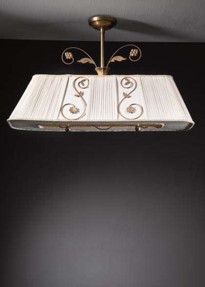 Fabric and metal pendant lamp