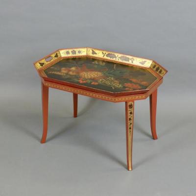 Fabulous English Regency Tole Peinte Tray on Later Stand