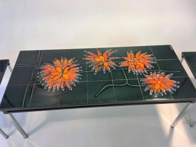 Fabulous Flower Power Italian Tile Coffee Table and Pair of End Tables