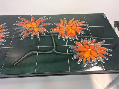 Fabulous Flower Power Italian Tile Coffee Table and Pair of End Tables