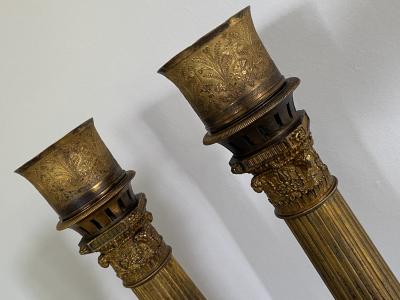 Fabulous Grand Tour Pair of Column Bronze Lamps as Objects CIRCA 1820