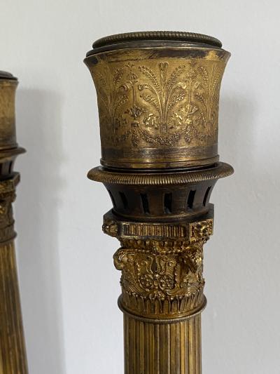 Fabulous Grand Tour Pair of Column Bronze Lamps as Objects CIRCA 1820