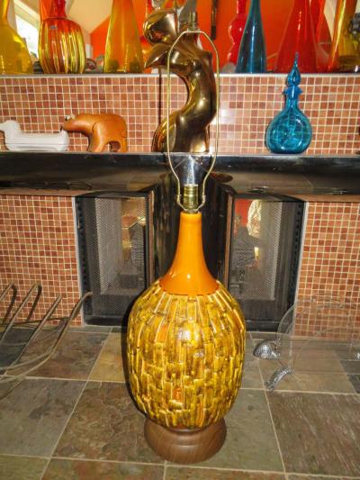 Fabulous Large Scale Textured Brutalist Glazed Lamp Mid Century Modern