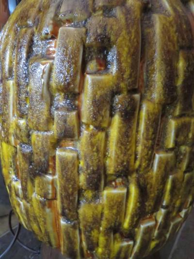 Fabulous Large Scale Textured Brutalist Glazed Lamp Mid Century Modern