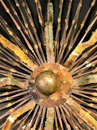 Fabulous Mixed Metal Sputnik Form Brutalist Wall Sculpture