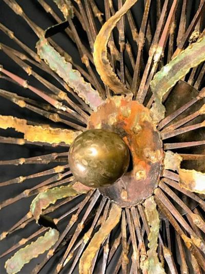 Fabulous Mixed Metal Sputnik Form Brutalist Wall Sculpture