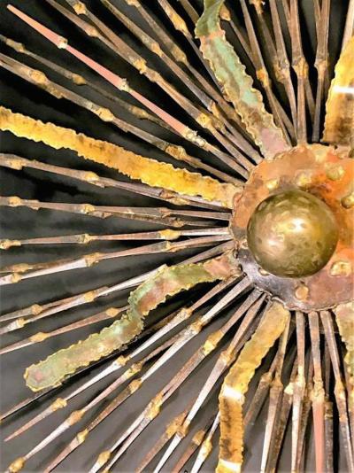 Fabulous Mixed Metal Sputnik Form Brutalist Wall Sculpture