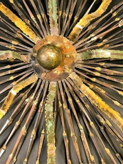Fabulous Mixed Metal Sputnik Form Brutalist Wall Sculpture