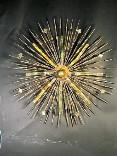 Fabulous Mixed Metal Sputnik Form Brutalist Wall Sculpture