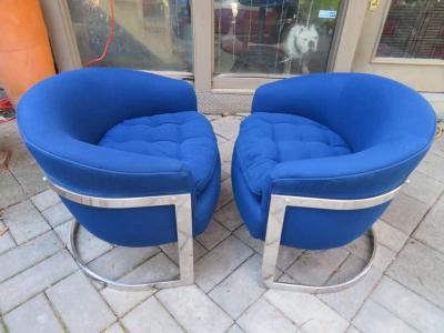 Fabulous Pair of Chrome Barrel Back Chairs Mid Century Modern