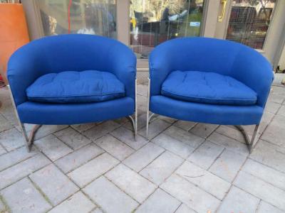 Fabulous Pair of Chrome Barrel Back Chairs Mid Century Modern