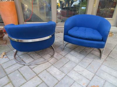 Fabulous Pair of Chrome Barrel Back Chairs Mid Century Modern