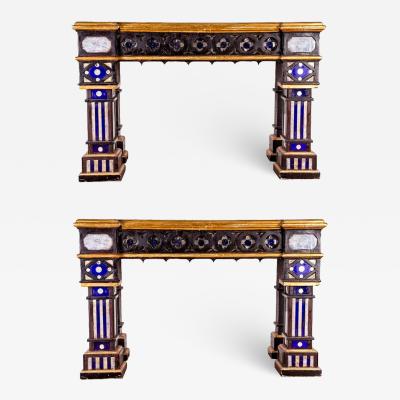 Fabulous Pair of Italian 19th Century Neo Gothic Console Tables