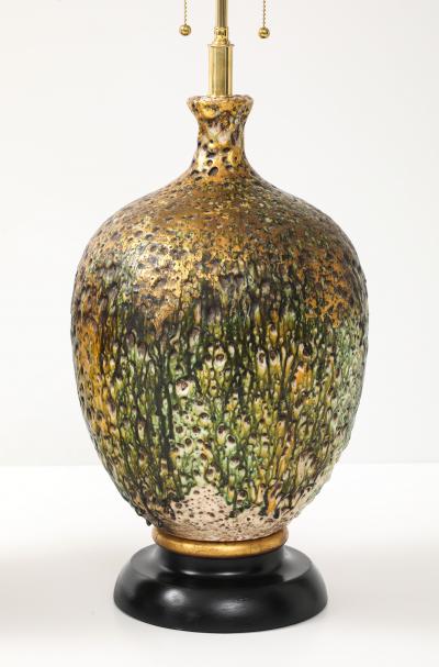 Fabulous Pair of Large Ceramic Lamps with a Volcanic Lava Drip Glaze Finish