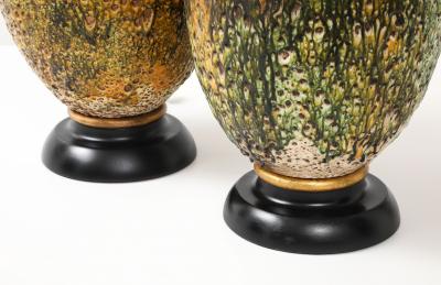 Fabulous Pair of Large Ceramic Lamps with a Volcanic Lava Drip Glaze Finish