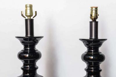 Fabulous Pair of Tall Black Hollywood Regency Style Table Lamps
