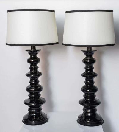 Fabulous Pair of Tall Black Hollywood Regency Style Table Lamps