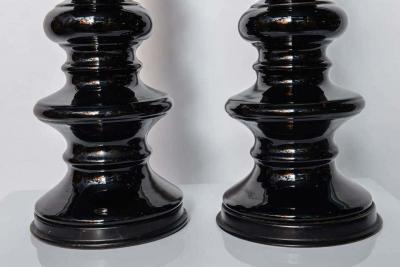 Fabulous Pair of Tall Black Hollywood Regency Style Table Lamps