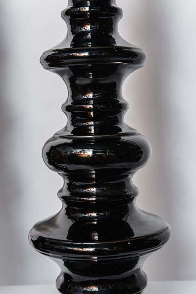 Fabulous Pair of Tall Black Hollywood Regency Style Table Lamps