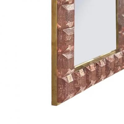 Faceted Blush Murano Glass Block Brass Framed Mirror