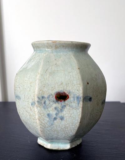 Faceted Korean Ceramic Celadon Jar Joseon Dynasty