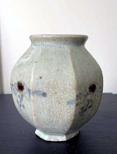 Faceted Korean Ceramic Celadon Jar Joseon Dynasty