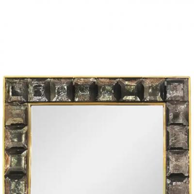 Faceted Murano Fume Glass Block and Brass Mirror