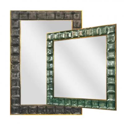 Faceted Murano Fume Glass Block and Brass Mirror
