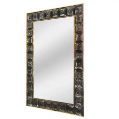 Faceted Murano Fume Glass Block and Brass Mirror