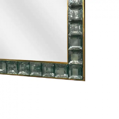 Faceted Murano Glass Block and Polished Brass Mirror