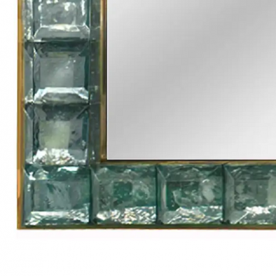 Faceted Murano Glass Block and Polished Brass Mirror