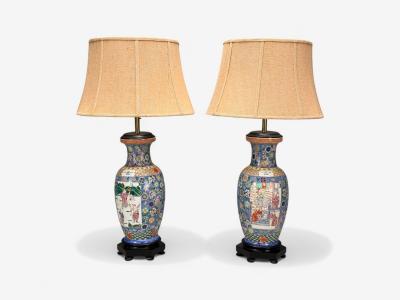 Famille Rose Large Chinese Table Lamps Porcelian Rosewood China 19th c 
