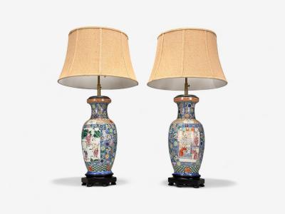 Famille Rose Large Chinese Table Lamps Porcelian Rosewood China 19th c 