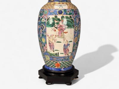 Famille Rose Large Chinese Table Lamps Porcelian Rosewood China 19th c 