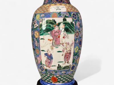 Famille Rose Large Chinese Table Lamps Porcelian Rosewood China 19th c 