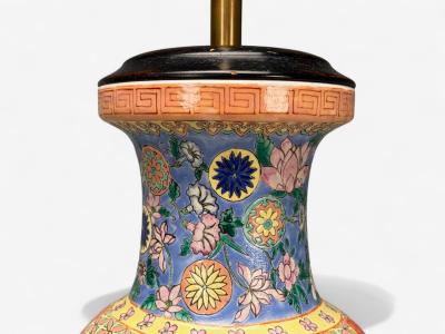 Famille Rose Large Chinese Table Lamps Porcelian Rosewood China 19th c 