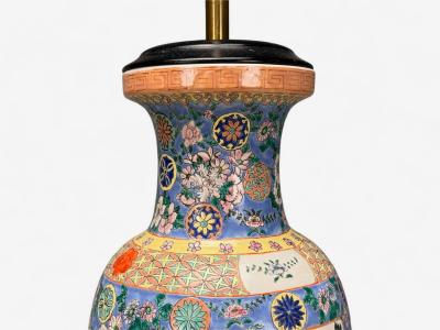 Famille Rose Large Chinese Table Lamps Porcelian Rosewood China 19th c 