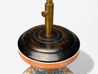 Famille Rose Large Chinese Table Lamps Porcelian Rosewood China 19th c 