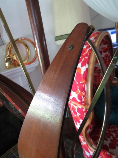 Fantastic Flying Saucer Glass Brass Walnut Three Light Ceiling Tension Pole Lamp