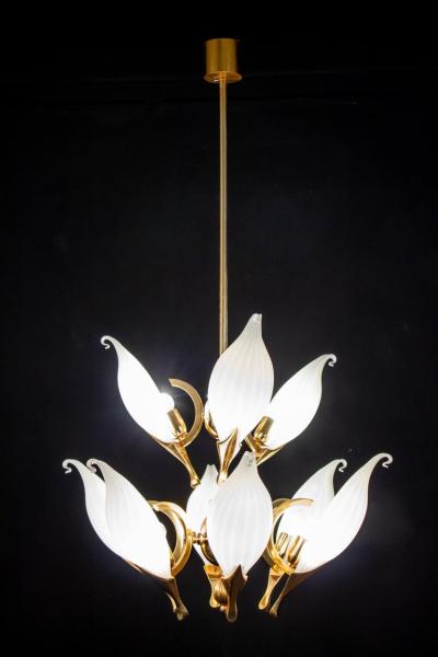 Fantastic Franco Luce for Seguso Murano Glass and Brass Chandelier 1970s