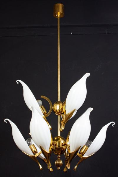Fantastic Franco Luce for Seguso Murano Glass and Brass Chandelier 1970s